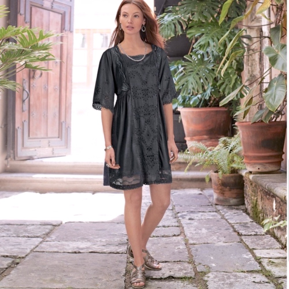 Sundance Catalog Bella Notte black eyelet 100% cotton dress size S
